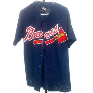 Vintage MLB Majestic Atlanta Braves Blue Mesh Jersey Sz XL Warm-Up Authentic